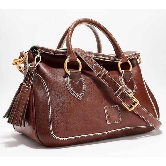 Dooney & Bourke Florentine Leather Satchel w/ Crossbody Bag Chestnut A641238
